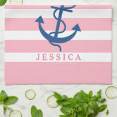 Rosa und weiße Streifen blauer Wasseranker 2 Küchentuch (Gefaltet)