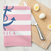 Rosa und weiße Streifen blauer Wasseranker 2 Küchentuch (Viertel Falte)