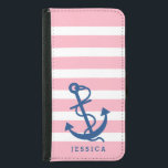 Rosa und weiße Streifen Blue Nautic Boat Anchor Samsung Galaxy S5 Geldbeutel Hülle<br><div class="desc">Weiße und hellrosa Streifen mit marineblau Ankerillustrierung. Anpassbare Monogramm. Anpassbare Ankergröße.</div>