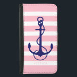 Rosa und weiße Streifen Blue Nautic Boat Anchor Samsung Galaxy S5 Geldbeutel Hülle<br><div class="desc">Weiße und hellrosa Streifen Muster mit marineblau Anker einfache Abbildung. Maßgeschneiderte Monogramme in der vorgeschlagenen Rosa Schriftart-Farbe. Anpassbare Ankergröße.</div>