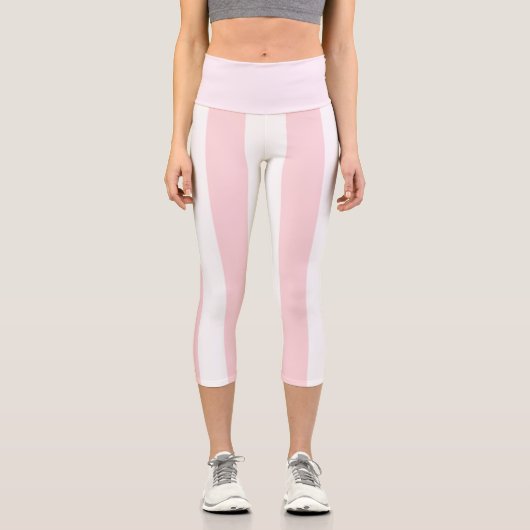 Rosa und weiße Streifen Capri Leggings (Vorderseite)