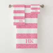 Rosa und weiße Streifen des Glitzer Badhandtuch Set (Insitu)