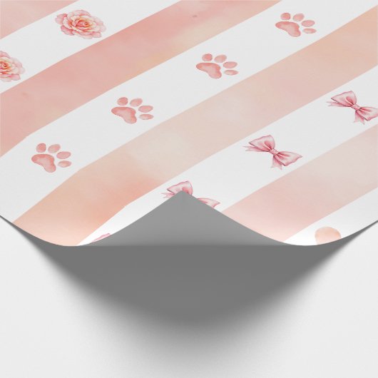 Rosa und weiße Streifen - Herz, Rose, Paw Print Geschenkpapier (Ecke)