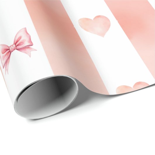 Rosa und weiße Streifen - Herz, Rose, Paw Print Geschenkpapier (Rolleneckpunkt)