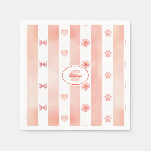 Rosa und weiße Streifen - Herz, Rose, Paw Print Serviette