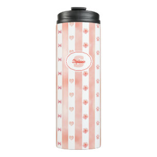 Rosa und weiße Streifen - Herz, Rose, Paw Print Thermosbecher