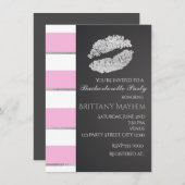 Rosa und weiße Streifen Imitate Silber Lippen Kiss Einladung (Vorne/Hinten)