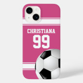 Rosa und weiße Streifen Jersey Fußball Case-Mate iPhone Hülle (Rückseite)