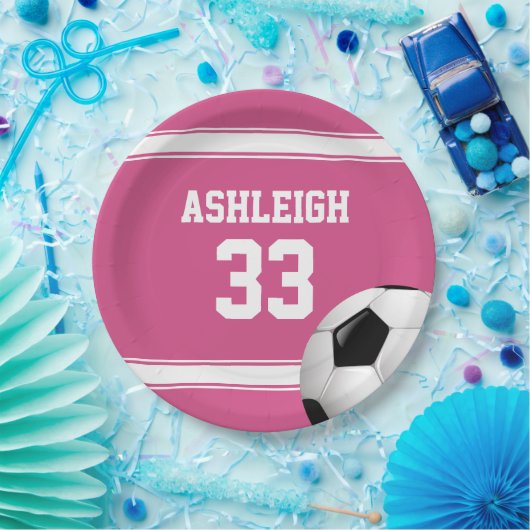 Rosa und weiße Streifen Jersey Fußball Pappteller (Party)