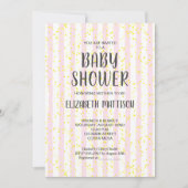 Rosa und weiße Streifen Kinderdusche Einladung (Vorderseite)