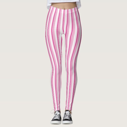 Rosa und weiße Streifen Leggings (Vorderseite)