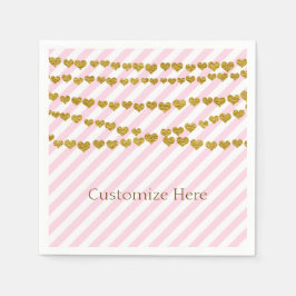 Rosa und weiße Streifen mit goldenem Herz-Party Serviette
