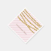 Rosa und weiße Streifen mit goldenem Herz-Party Serviette (Ecke)