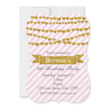 Rosa und weiße Streifen mit Goldenen Herzen Einlad