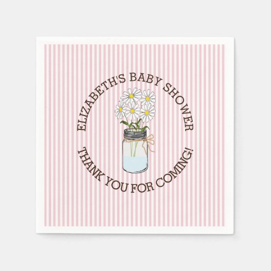 Rosa und weiße Streifen mit Mason Jar Babydusche Serviette (Vorderseite)