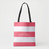 Rosa und weiße Streifen mit Name Typografie Tasche (Vorderseite)