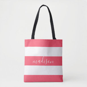 Rosa und weiße Streifen mit Name Typografie Tasche