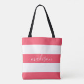Rosa und weiße Streifen mit Name Typografie Tasche (Rückseite)