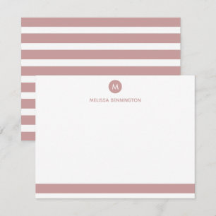Rosa und weiße Streifen Monogramm personalisiert Mitteilungskarte