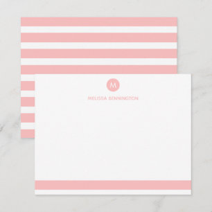 Rosa und weiße Streifen Monogramm personalisiert Mitteilungskarte