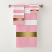 Rosa und weiße Streifen Muster Goldakzente Badhandtuch Set (Insitu)
