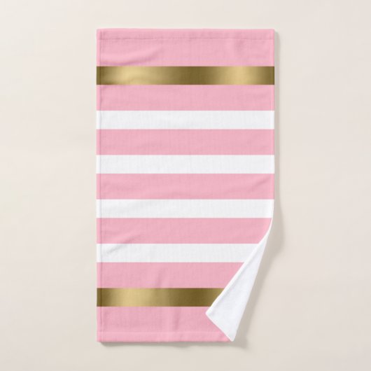 Rosa und weiße Streifen Muster Goldakzente Badhandtuch Set (Handtuch)
