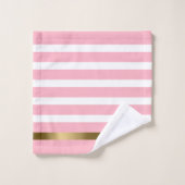 Rosa und weiße Streifen Muster Goldakzente Badhandtuch Set (Waschlappen)