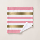Rosa und weiße Streifen Muster Goldakzente Badhandtuch Set (Waschlappen)