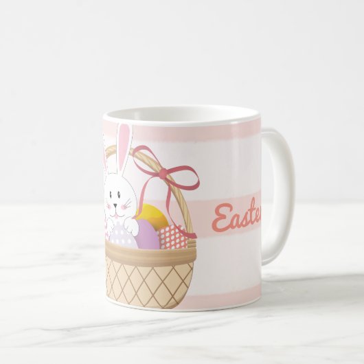 Rosa und weiße Streifen Osterhase im Korb Kaffeetasse (VorderseiteRechts)