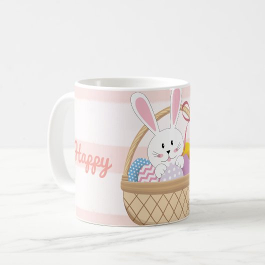 Rosa und weiße Streifen Osterhase im Korb Kaffeetasse (Vorderseite Links)