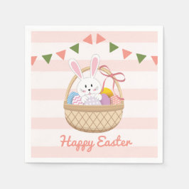 Rosa und weiße Streifen Osterhase im Korb Serviette