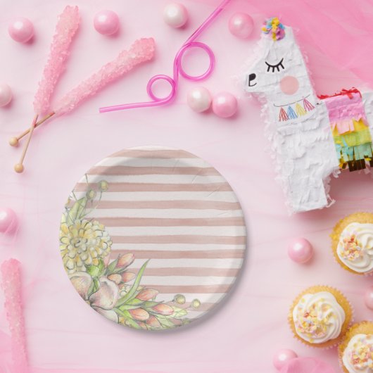 Rosa und weiße Streifen Pappteller (Party)