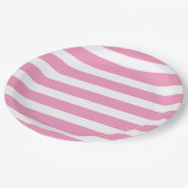 Rosa und weiße Streifen Pappteller (Schrägansicht)
