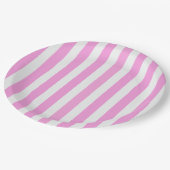 Rosa und weiße Streifen Pappteller (Schrägansicht)