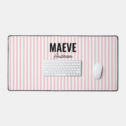 Rosa und weiße Streifen personalisiert, modern und Schreibtischunterlage (Tastatur & Maus)