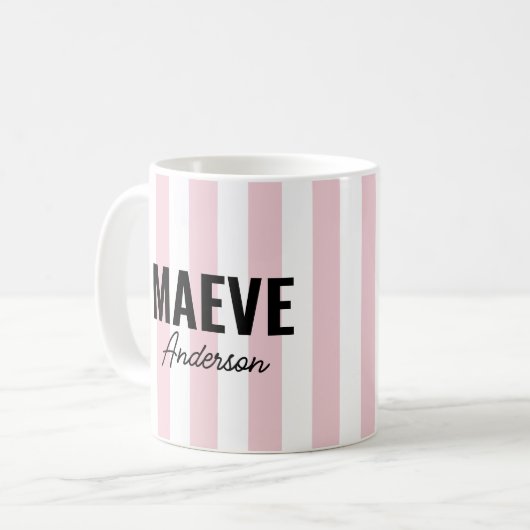 Rosa und weiße Streifen personalisiert, modern und Tasse (Vorderseite Links)
