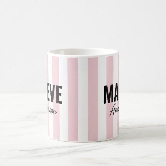 Rosa und weiße Streifen personalisiert, modern und Tasse (Mittel)