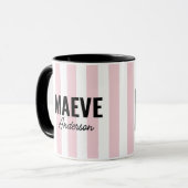 Rosa und weiße Streifen personalisiert modernes Mo Tasse (Vorderseite Links)