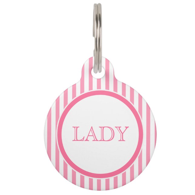 Rosa und weiße Streifen | Personalisierte Päpsterm Haustiermarke (Vorderseite)