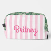 Rosa und weiße Streifen tropisch | PERSONALISIERT Waschbeutel (Vorderseite)