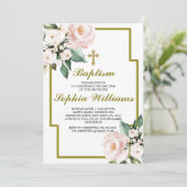 Rosa und weiße Taufe İnvitation Einladung (Stehend Vorderseite)