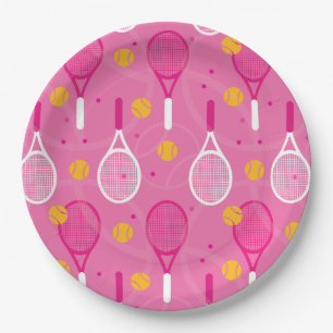 Rosa und weiße Tennisschläger Pappteller