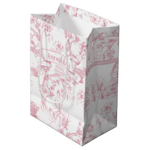 Rosa und weiße Toile de Jouy Brautparty Mittlere Geschenktüte