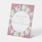 Rosa und weiße Tulpen Brautparty Empfang Sockelschild (Vorderseite)
