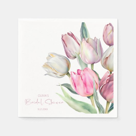Rosa und weiße Tulpen Brautparty Serviette (Vorderseite)