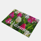 Rosa und weiße Tulpen - Farblich Willkommen Fußmatte (Schrägansicht)