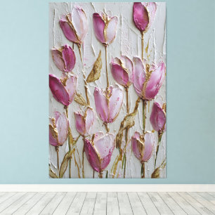 Rosa und weiße Tulpen mit goldener Textur abstrakt Leinwanddruck