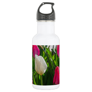 Rosa und weiße Tulpen rosafarbener Edelstahl Wal Edelstahlflasche