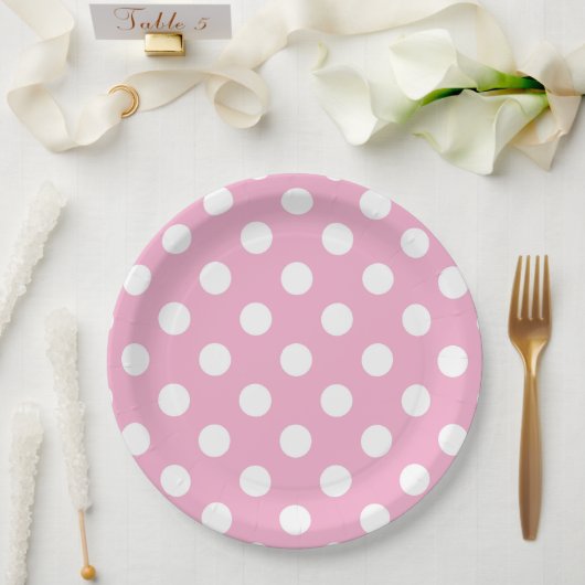 Rosa und weiße Tupfen Pappteller (Hochzeit)