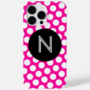 Rosa und weiße Tupfen Schwarzes Kreis-Monogramm Case-Mate iPhone Hülle